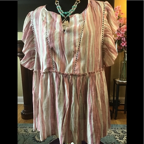 🌻NWT ROBERT LOUIS 1X CANDY STRIPES BABY DOLL TOP - Picture 6 of 14